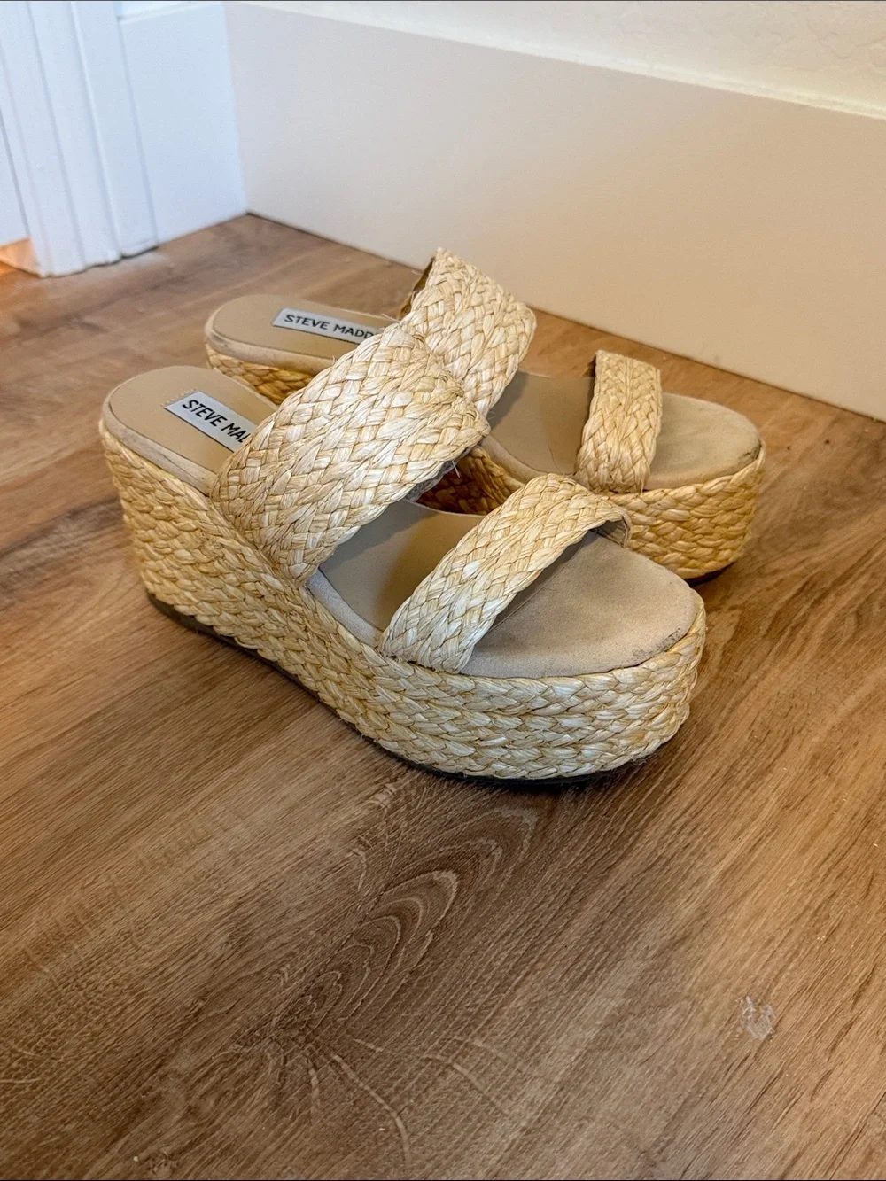 Steve Madden Natural Braided Platform Slide Sandals